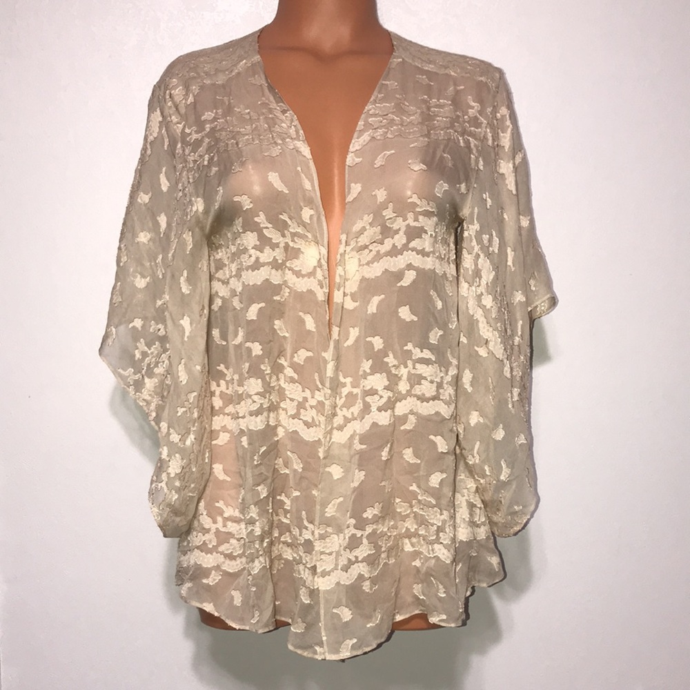 Zara Sheer Floral Lace Kimono Tan Size Medium